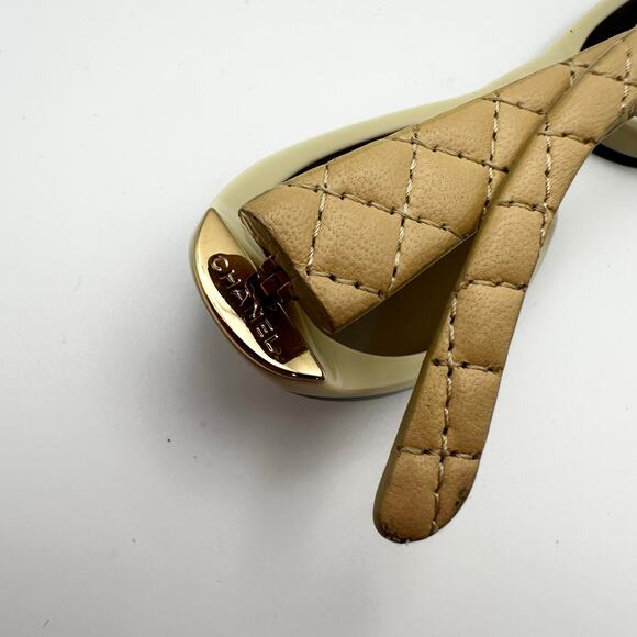 Chanel Leather Temple Beige Quilted Logo Y2K Oval Sunglasses 5129Q Color 71113 - Picture 5 of 11